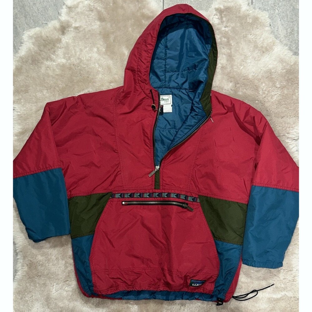 Vintage LL Bean Men's Anorak Jacket Tribal Striped Pullover Colorblock Medium